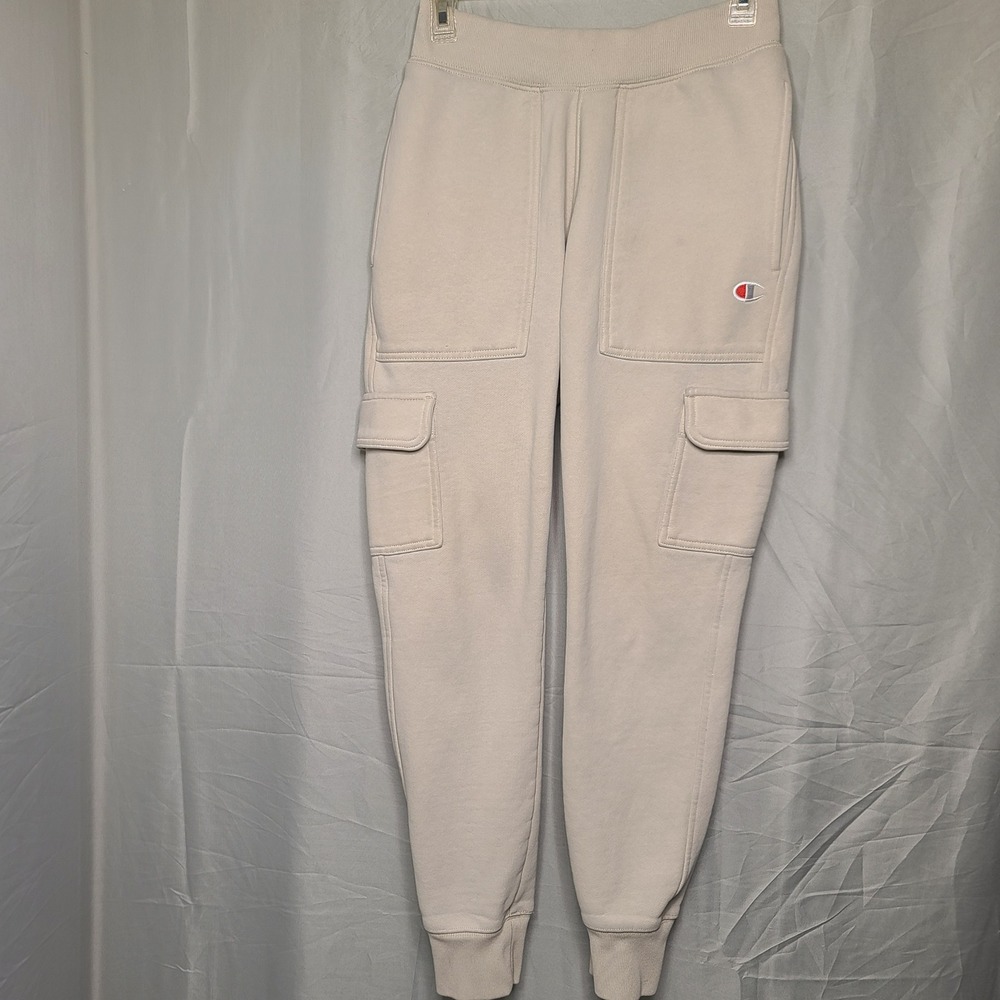 Champion‎ Reverse Weave Cargo Sweatpants Men Small Beige Oatmeal P3145 Joggers